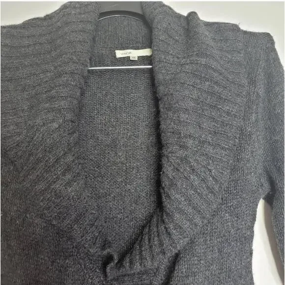 Vince Charcoal Alpaca Cashmere Shawl Collar Wrap Sweater Coat XS